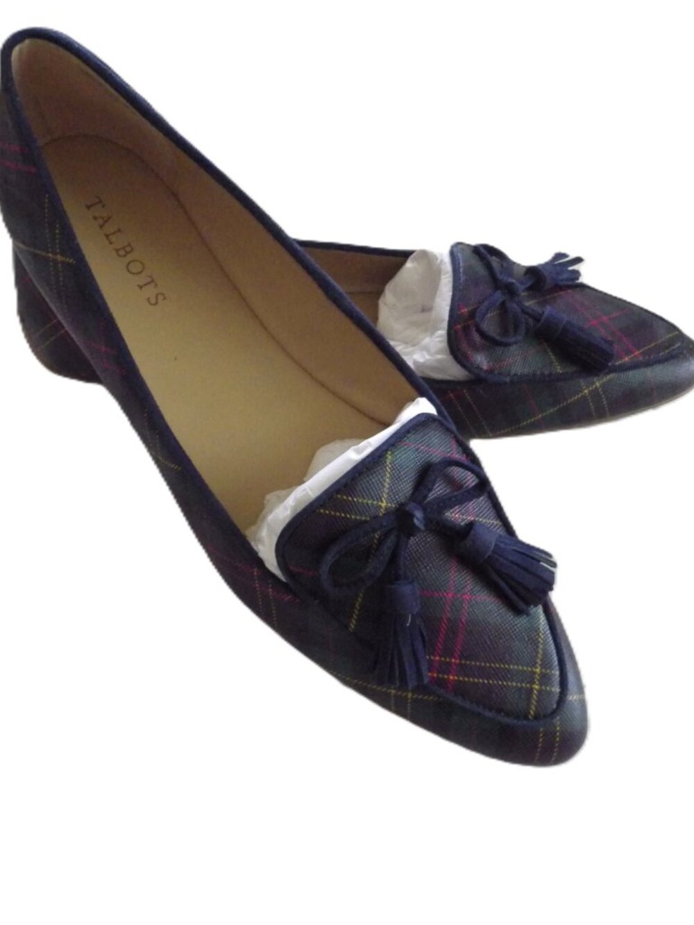 Talbots Tartan Plaid Leather Flats/ Moccasins / Francesca/ Tassels/9N - Picture 3 of 10
